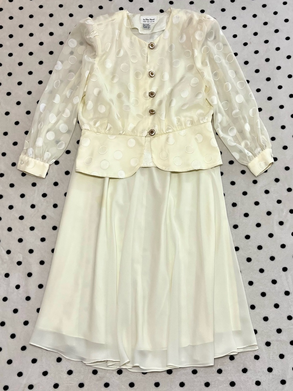 Vintage In The Mood Cream Polka Dot Peplum Set Size M/L